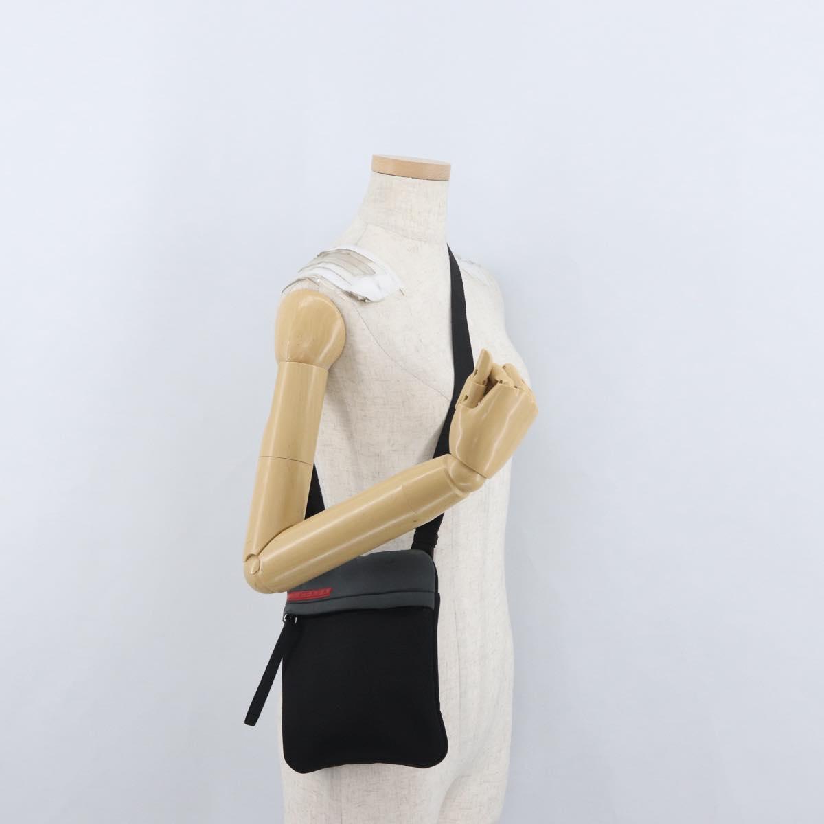 PRADA Sports Shoulder Bag Canvas Black Silver Auth 173881