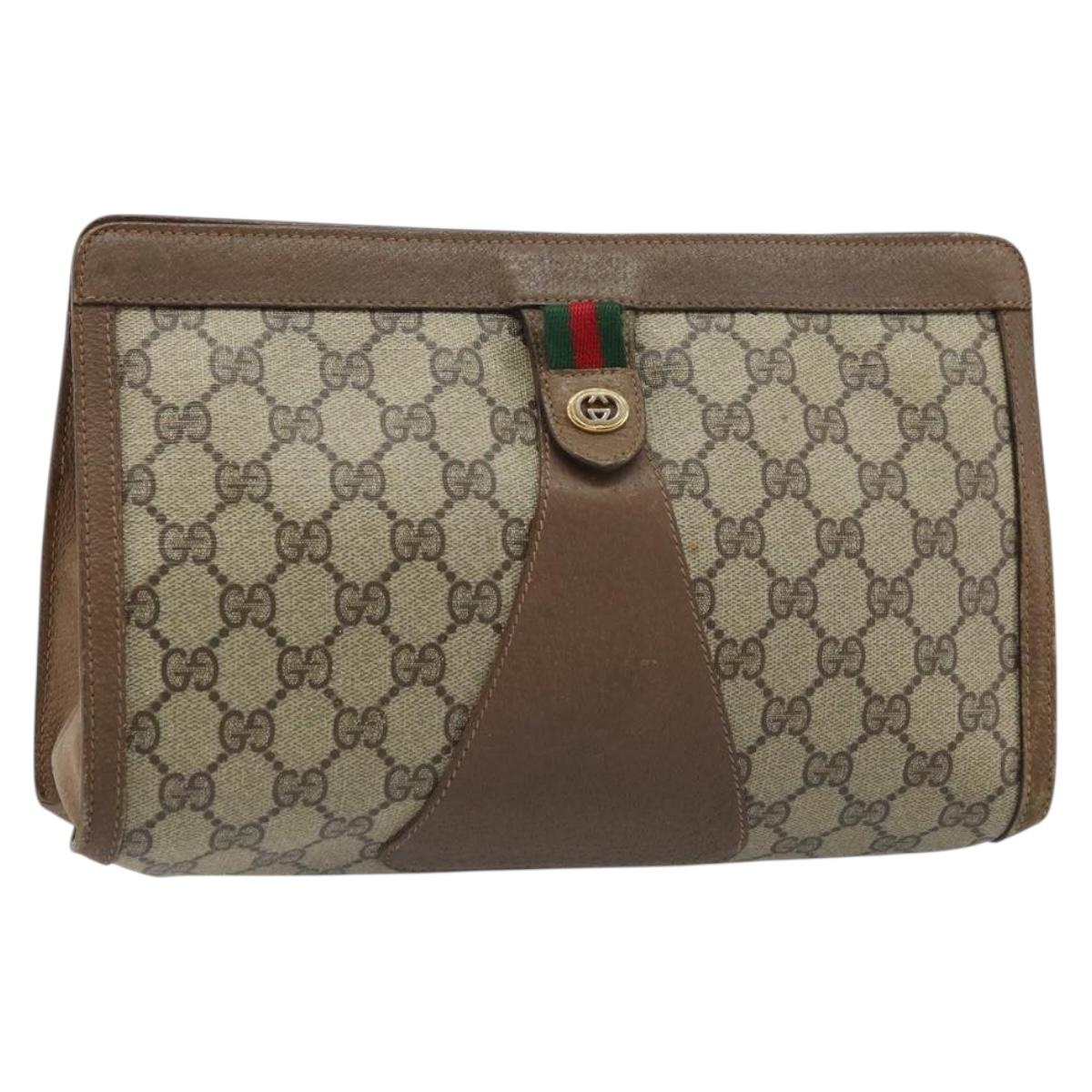 GUCCI GG Supreme Web Sherry Line Clutch Bag PVC Beige Gold 89 01 033 Auth 173882