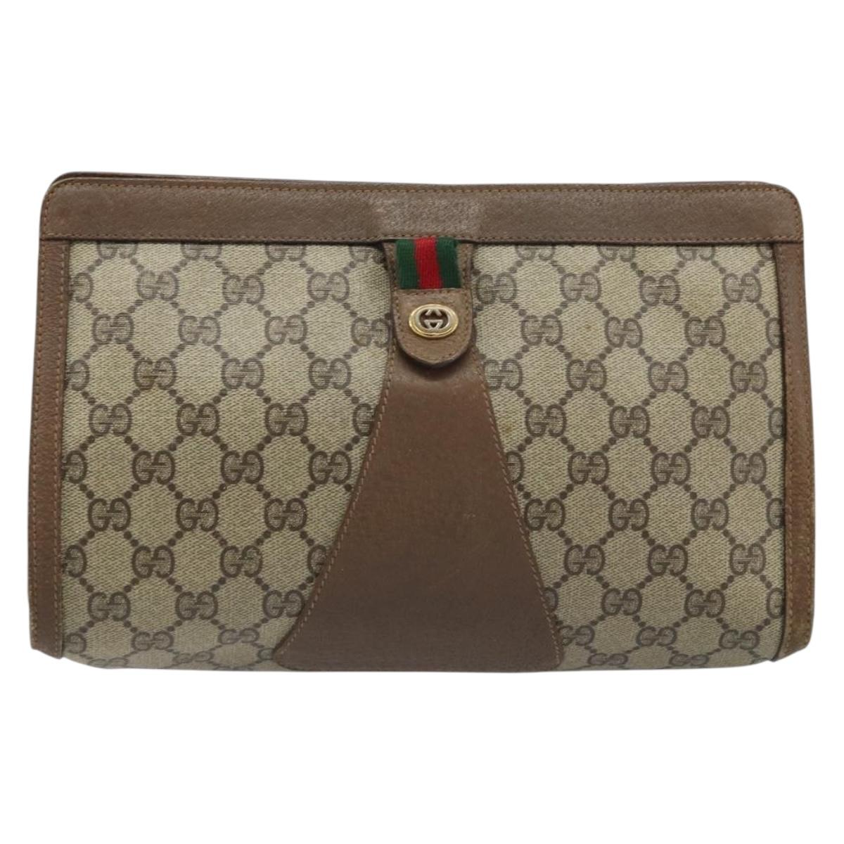 GUCCI GG Supreme Web Sherry Line Clutch Bag PVC Beige Gold 89 01 033 Auth 173882