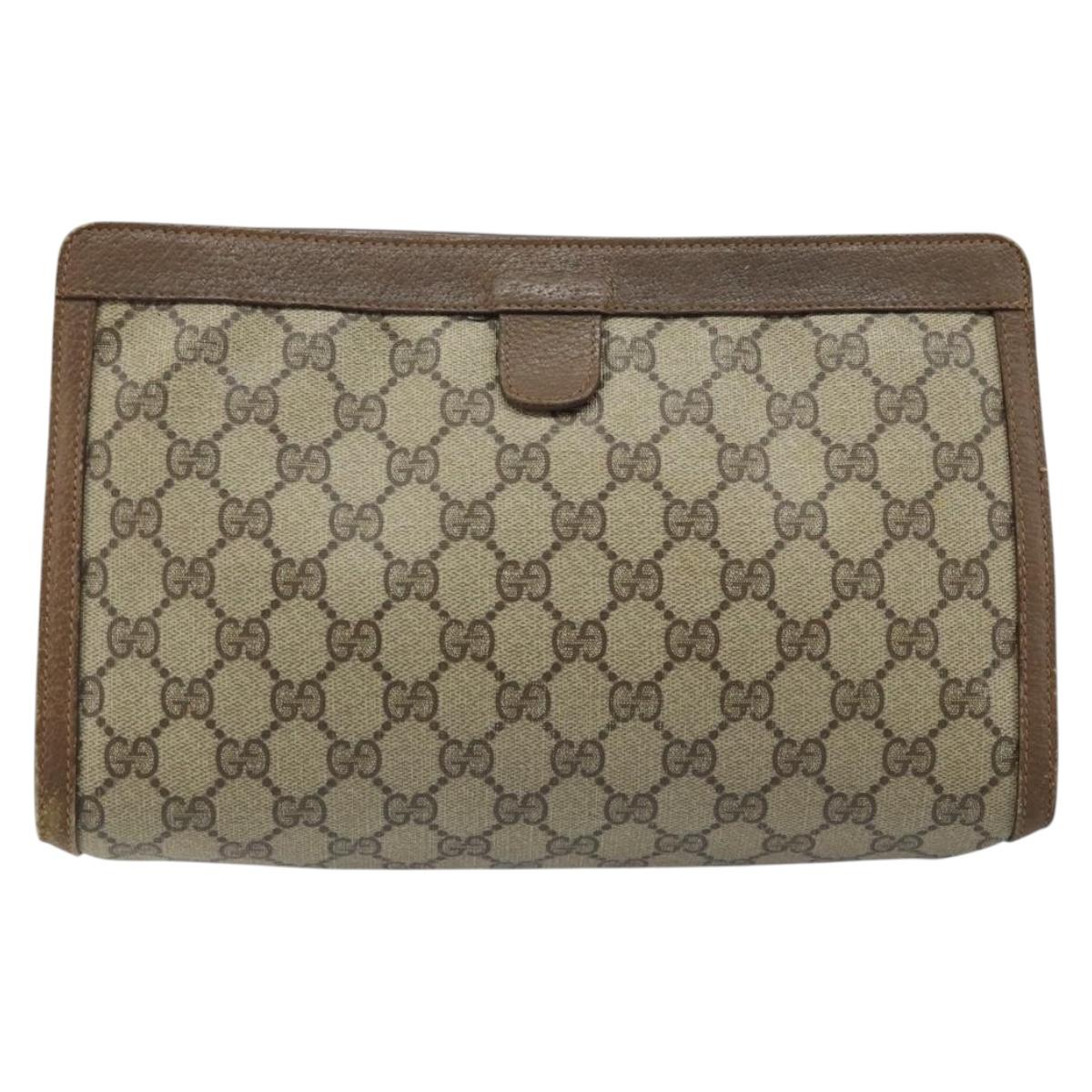 GUCCI GG Supreme Web Sherry Line Clutch Bag PVC Beige Gold 89 01 033 Auth 173882