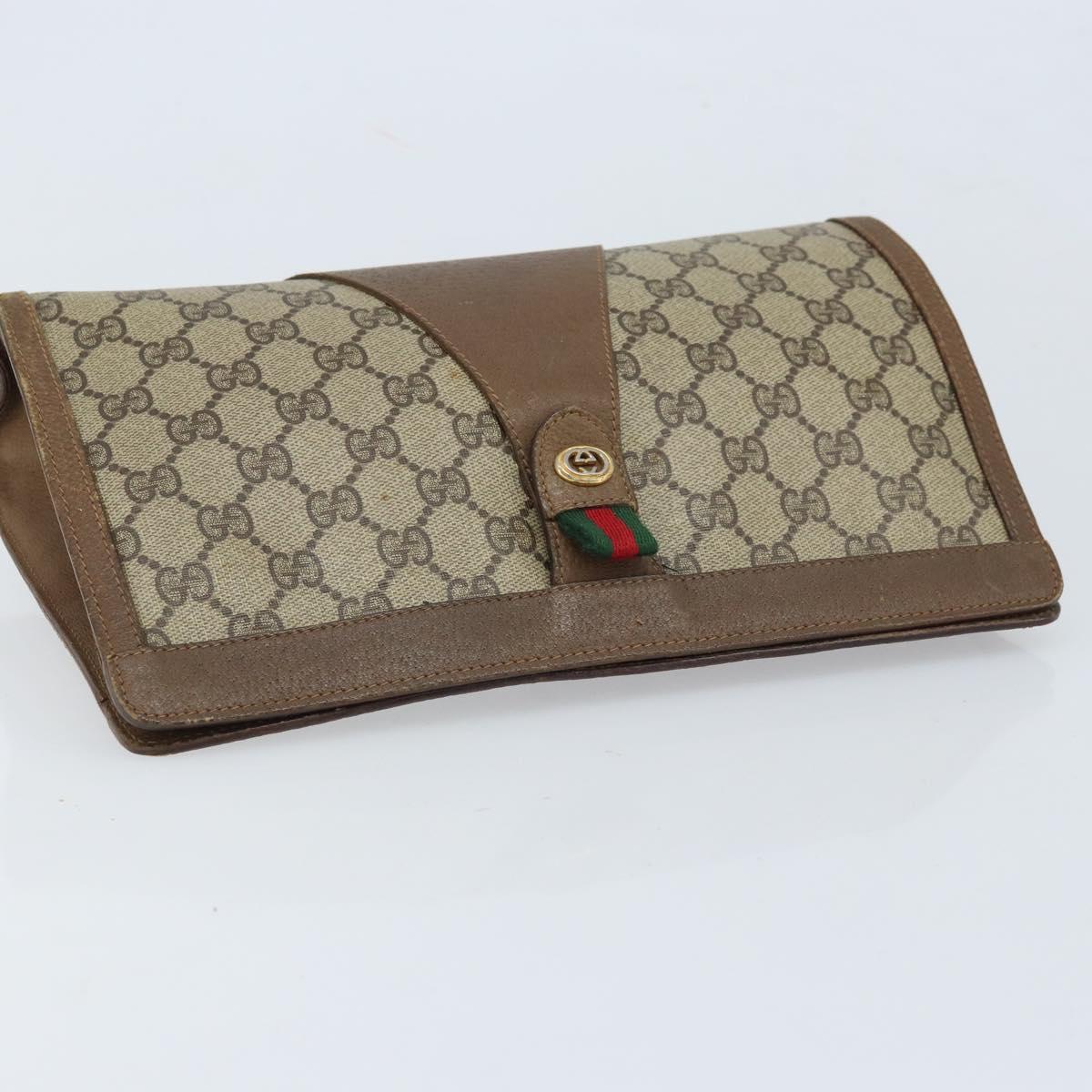 GUCCI GG Supreme Web Sherry Line Clutch Bag PVC Beige Gold 89 01 033 Auth 173882