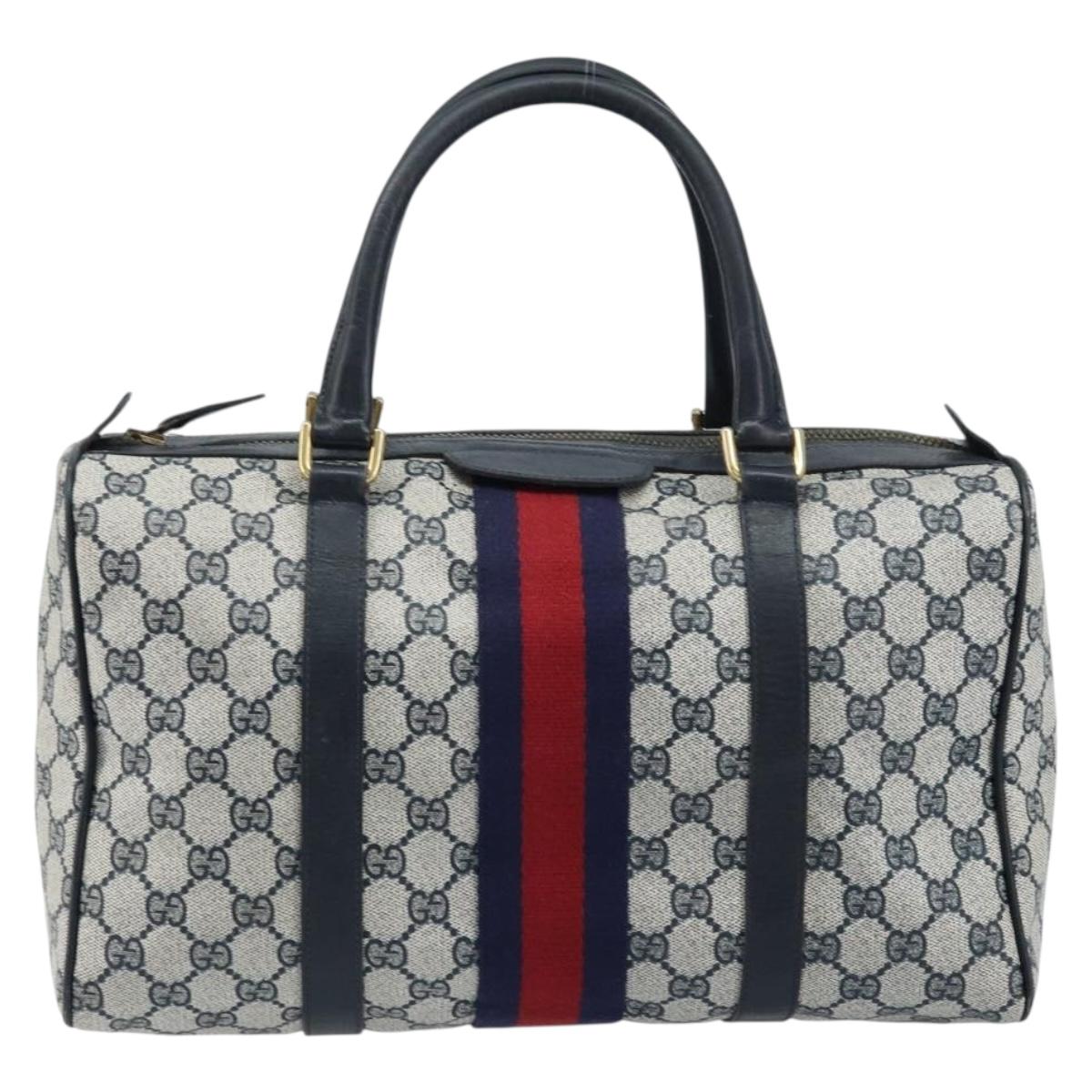 GUCCI GG Supreme Sherry Line Hand Bag PVC Navy Red Auth 173883