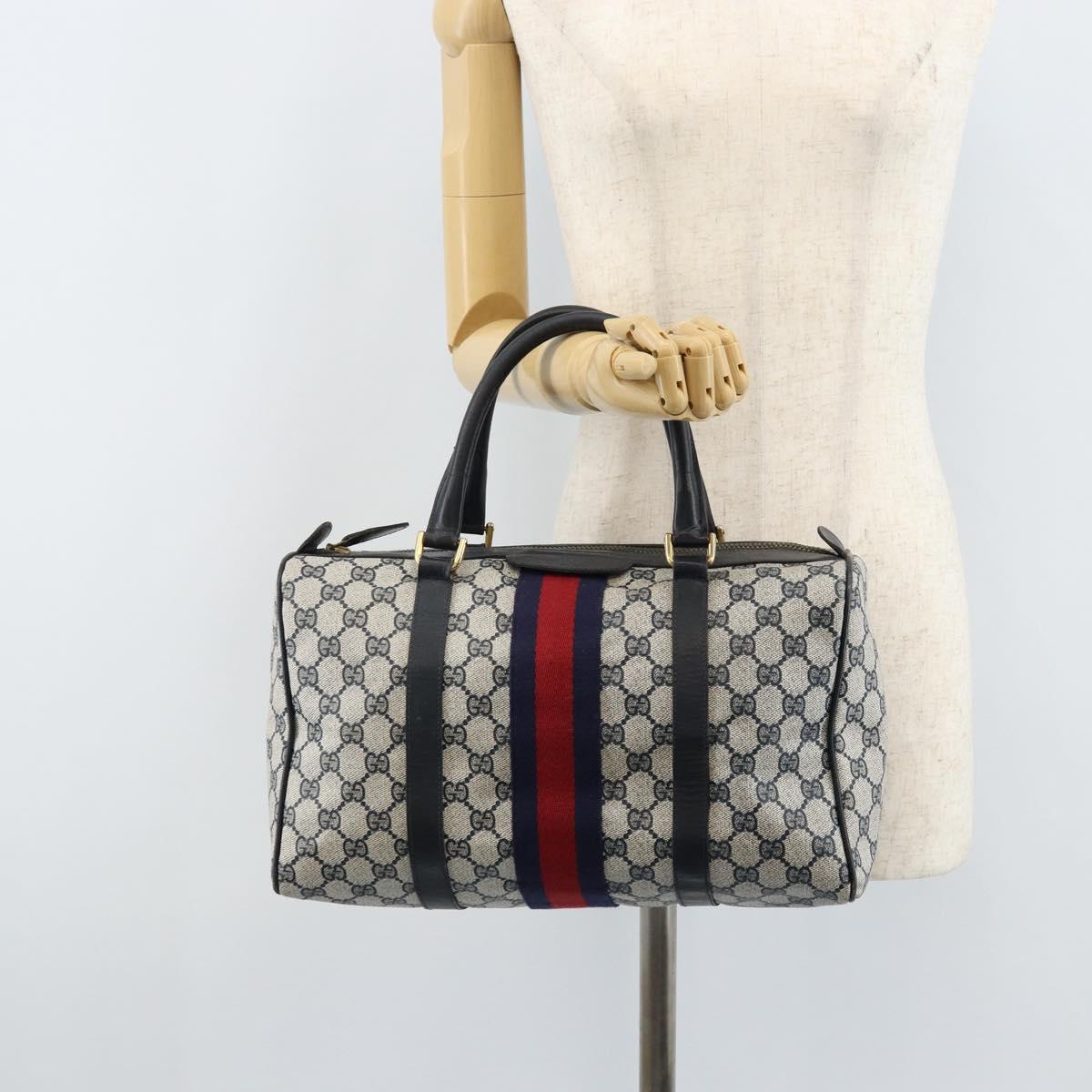 GUCCI GG Supreme Sherry Line Hand Bag PVC Navy Red Auth 173883
