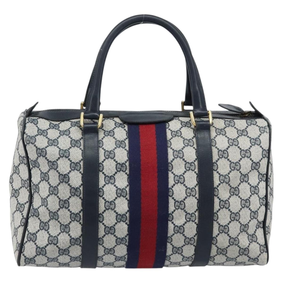 GUCCI GG Supreme Sherry Line Hand Bag PVC Navy Red Auth 173883