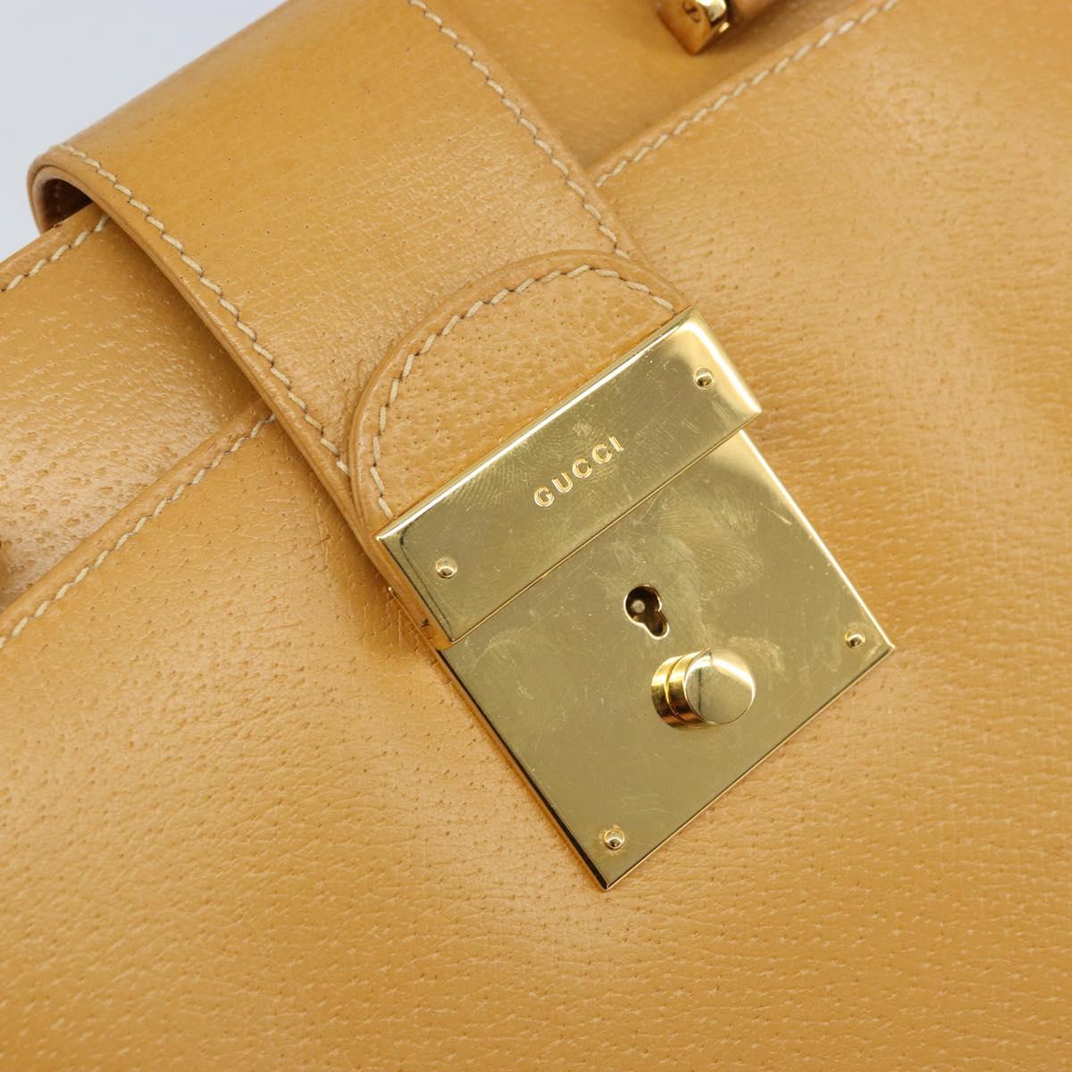 GUCCI Hand Bag Leather 2way Beige Gold Auth 173886