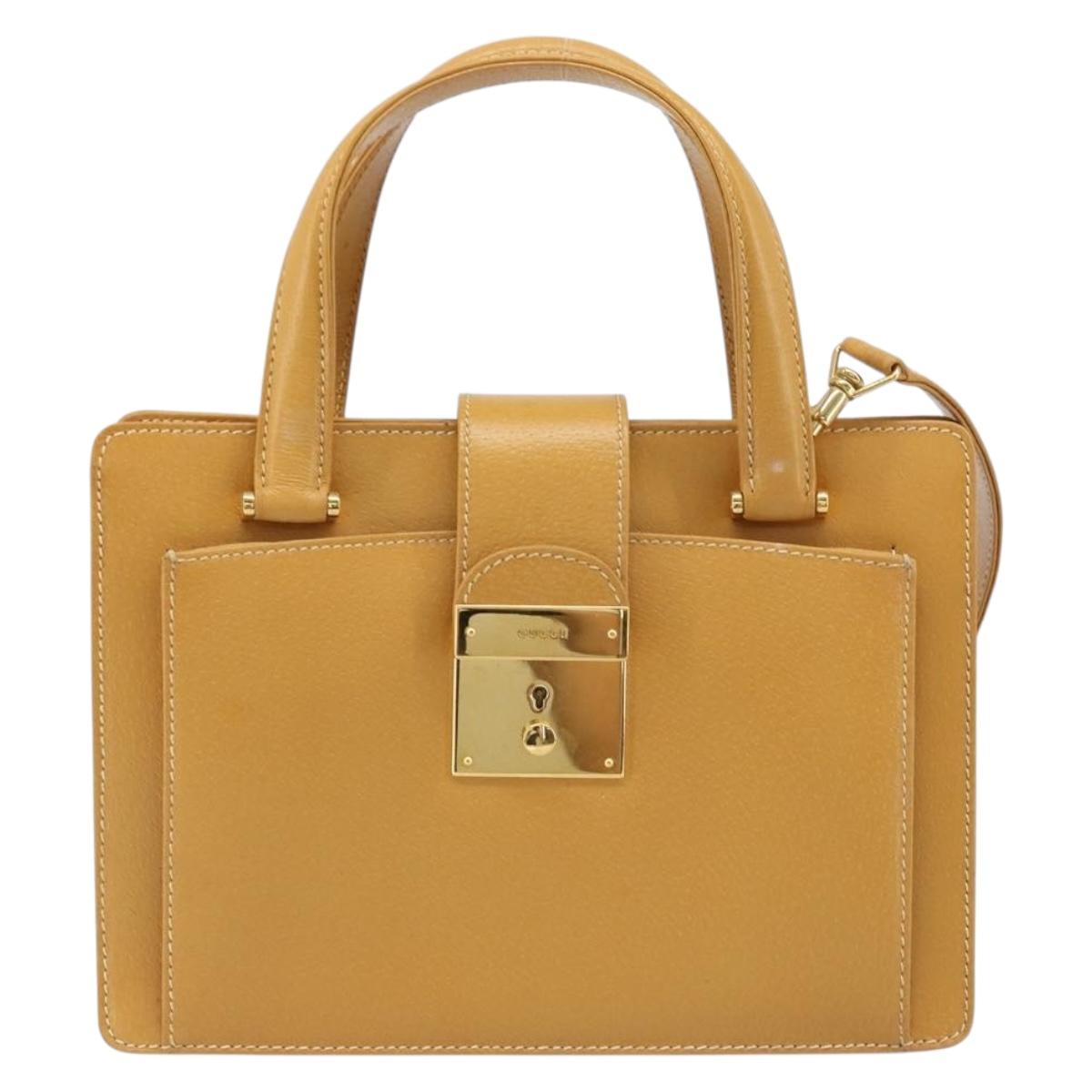 GUCCI Hand Bag Leather 2way Beige Gold Auth 173886