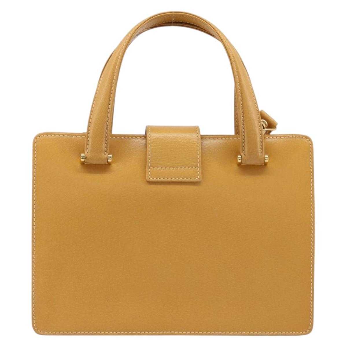 GUCCI Hand Bag Leather 2way Beige Gold Auth 173886