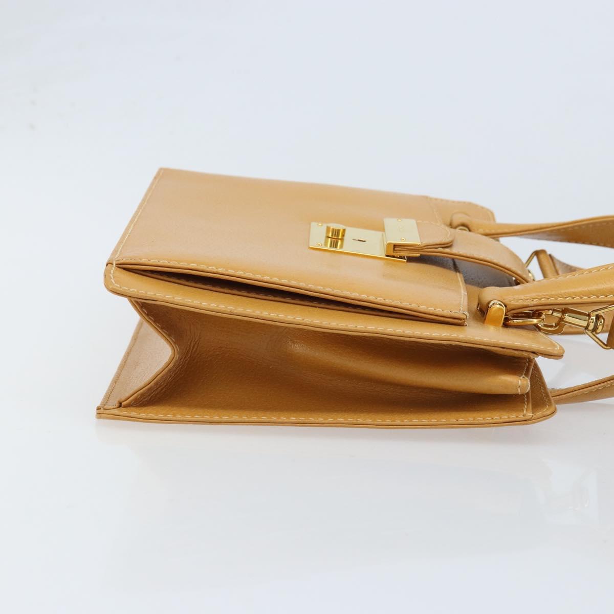GUCCI Hand Bag Leather 2way Beige Gold Auth 173886