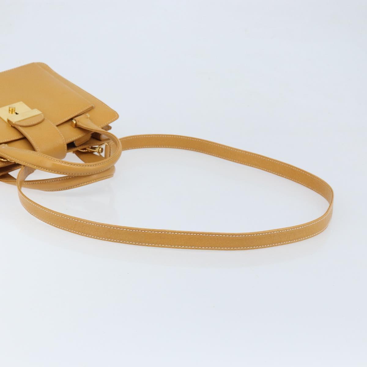 GUCCI Hand Bag Leather 2way Beige Gold Auth 173886