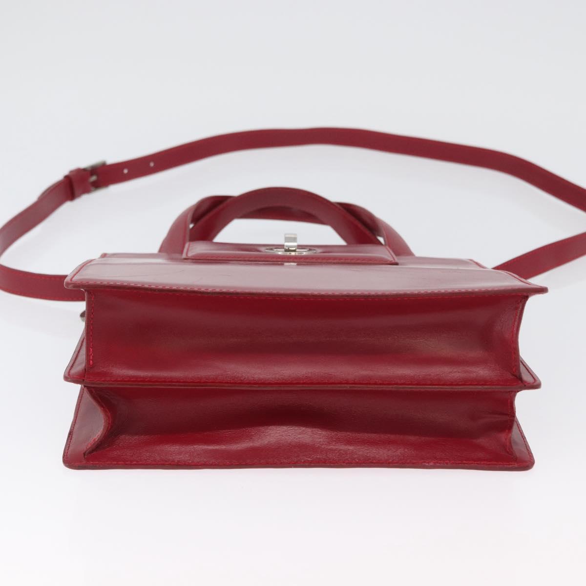 BVLGARI Hand Bag Leather 2way Red Silver Auth 173889A
