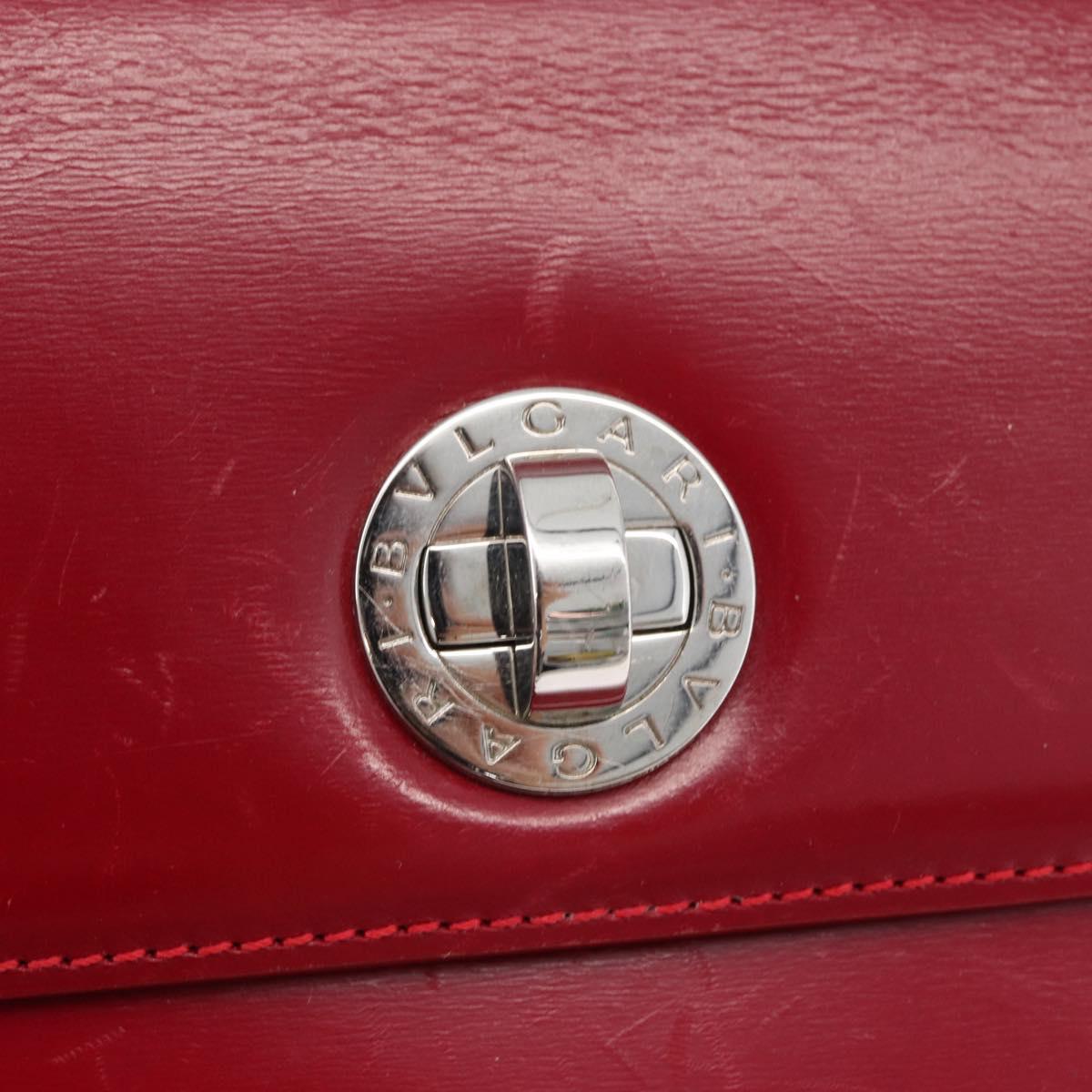 BVLGARI Hand Bag Leather 2way Red Silver Auth 173889A