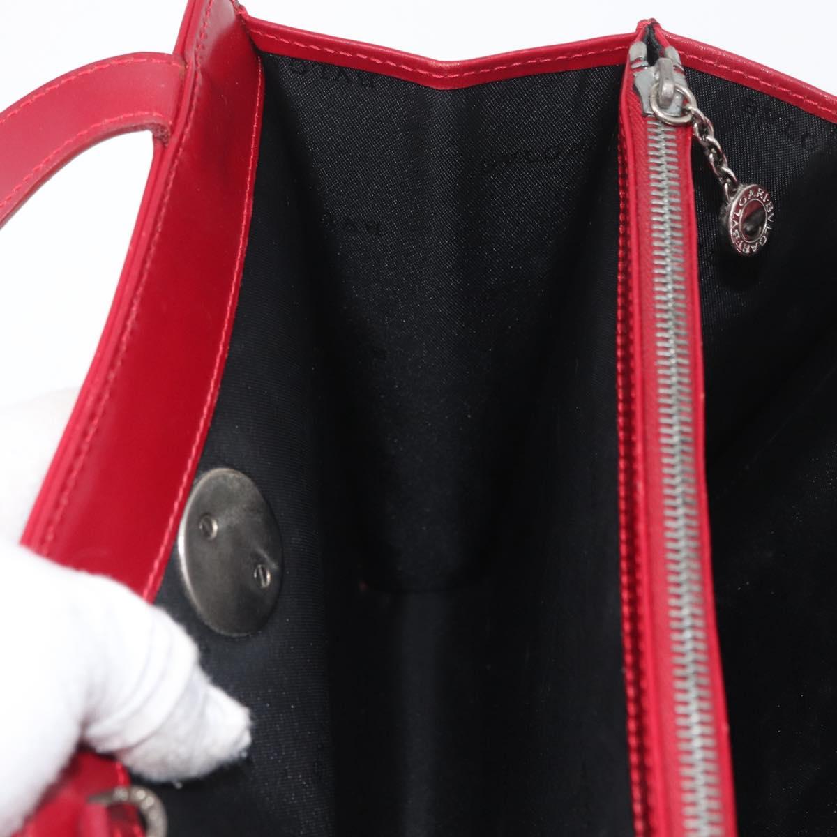 BVLGARI Hand Bag Leather 2way Red Silver Auth 173889A