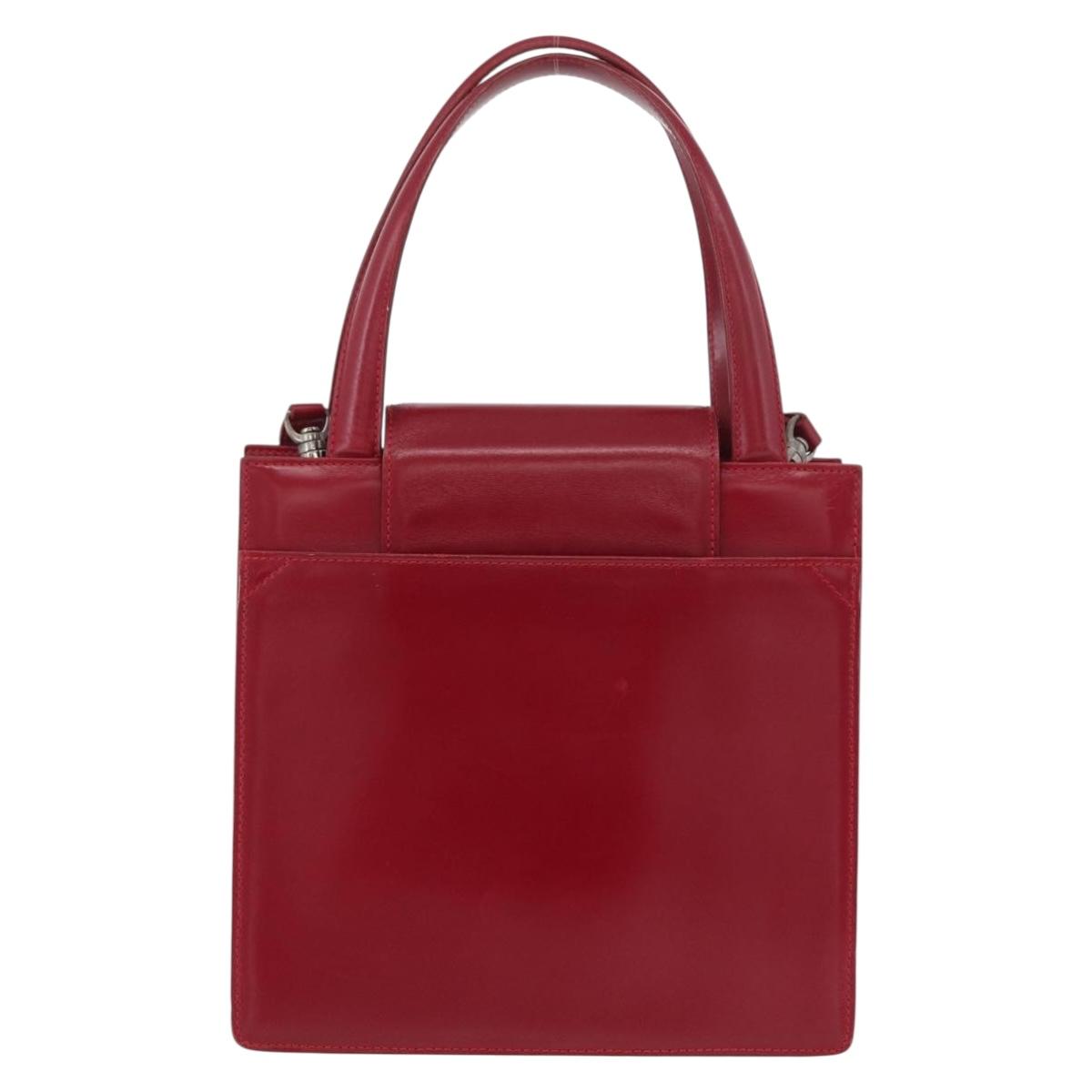 BVLGARI Hand Bag Leather 2way Red Silver Auth 173889A