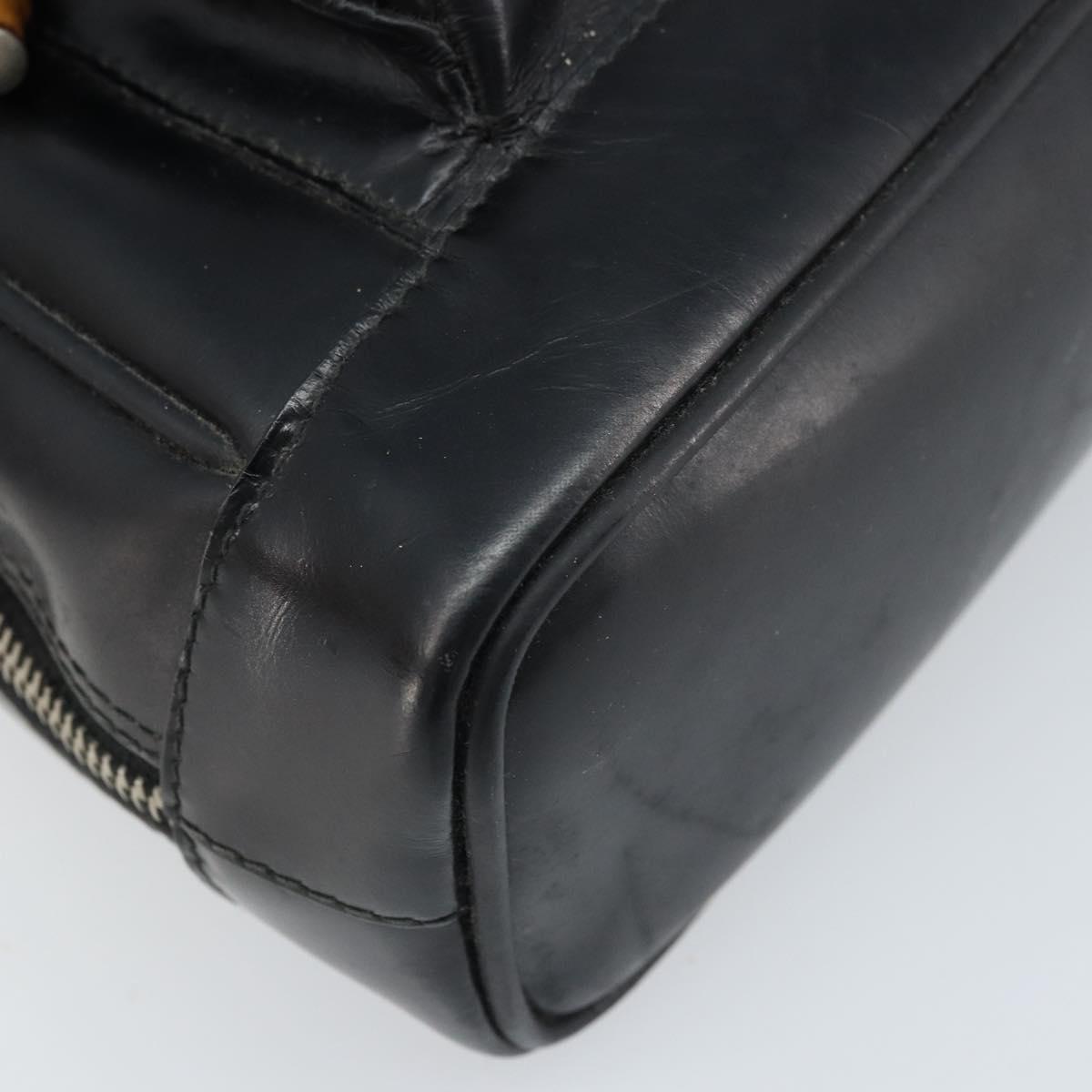 GUCCI Bamboo Shoulder Bag Patent leather Black Silver Auth 173890