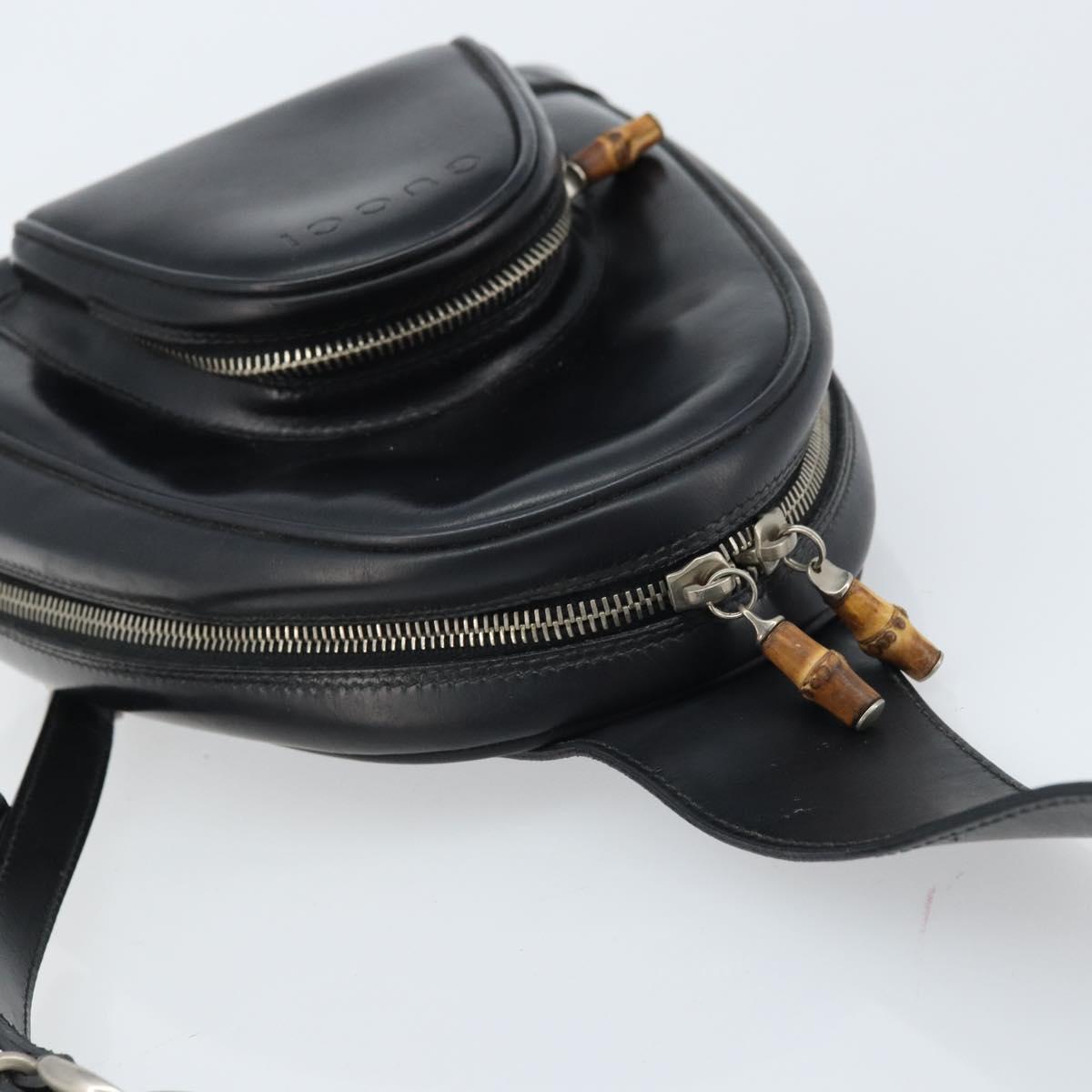 GUCCI Bamboo Shoulder Bag Patent leather Black Silver Auth 173890