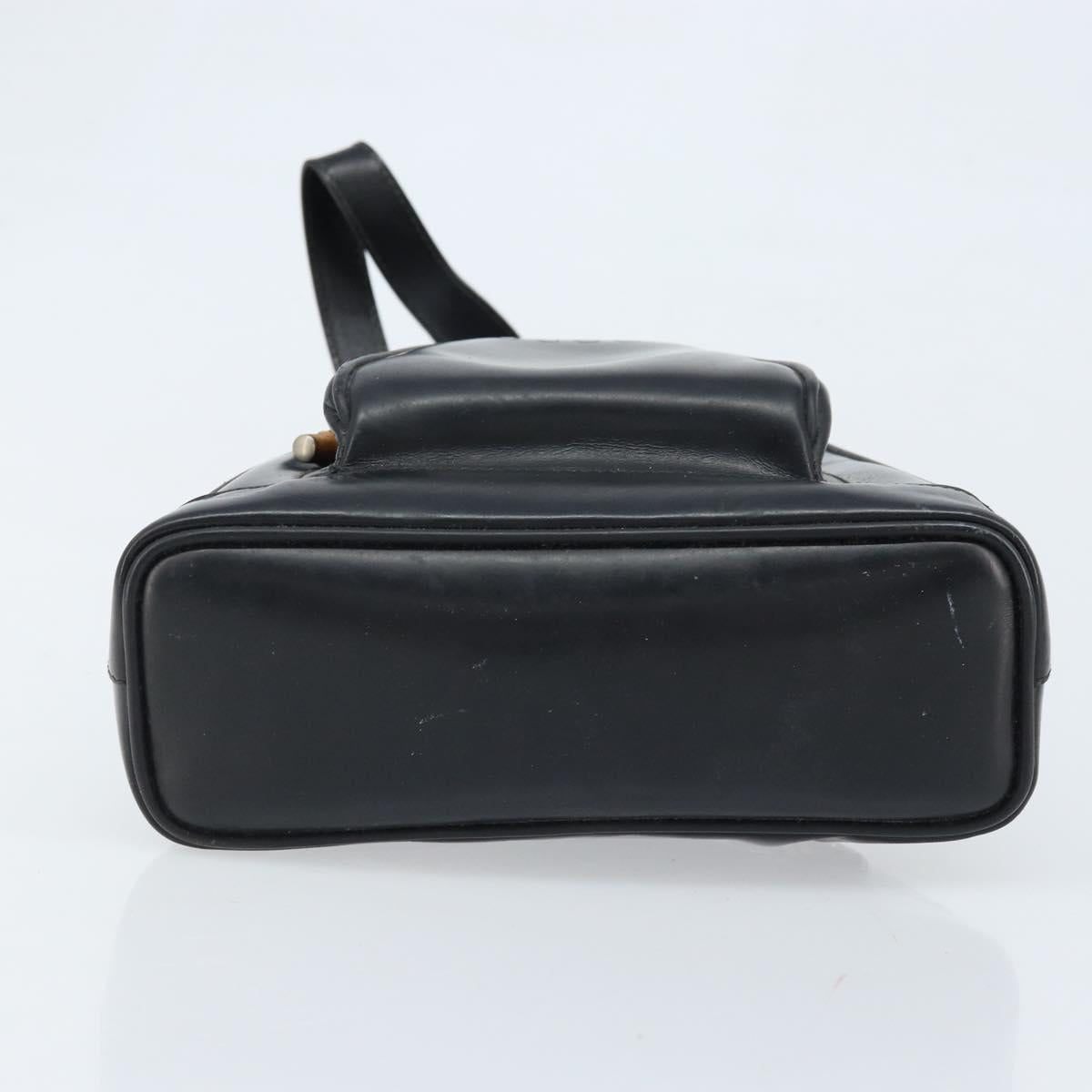 GUCCI Bamboo Shoulder Bag Patent leather Black Silver Auth 173890