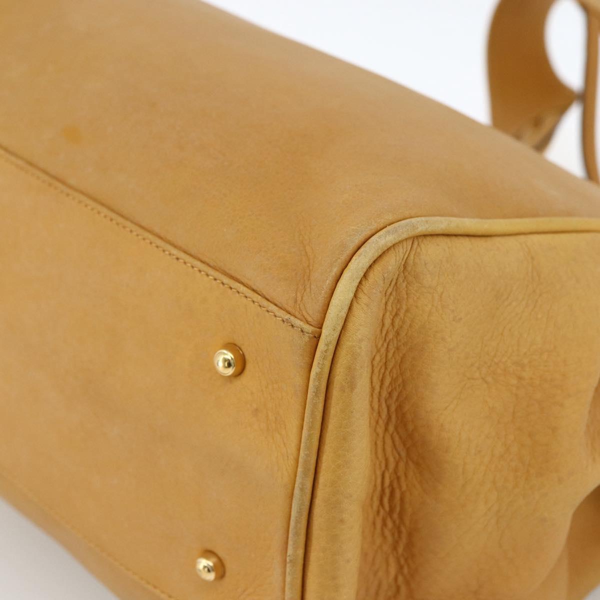 GUCCI Tote Bag Leather Beige Gold Auth 173893