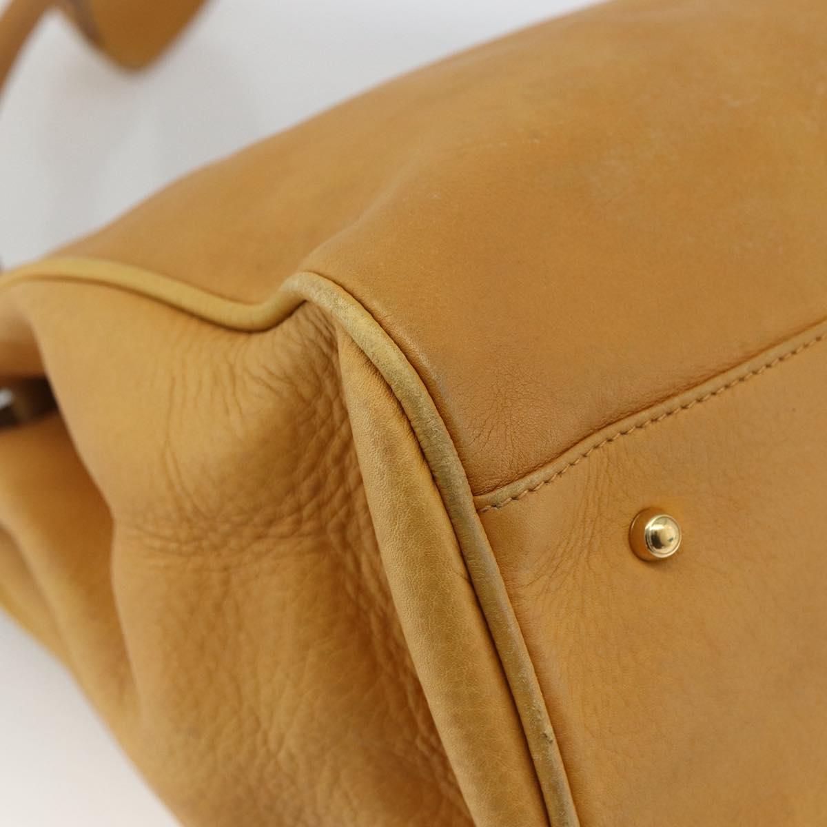 GUCCI Tote Bag Leather Beige Gold Auth 173893
