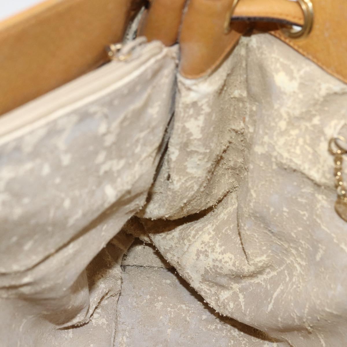 GUCCI Tote Bag Leather Beige Gold Auth 173893