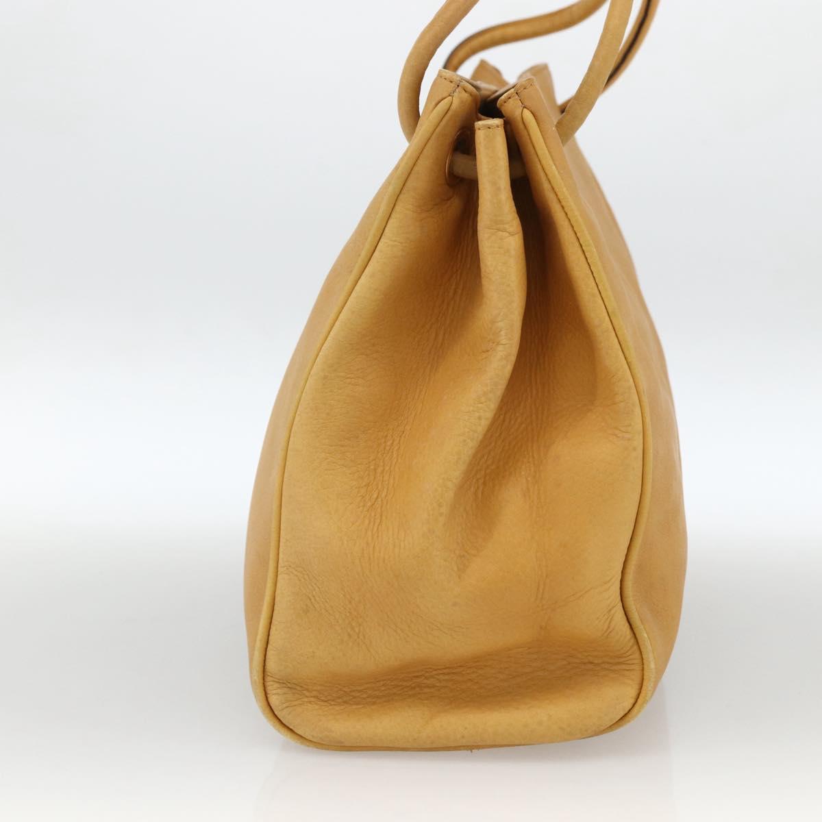 GUCCI Tote Bag Leather Beige Gold Auth 173893
