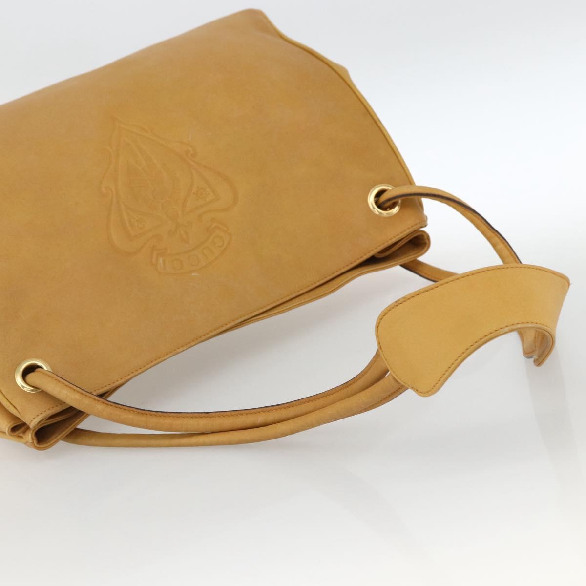 GUCCI Tote Bag Leather Beige Gold Auth 173893