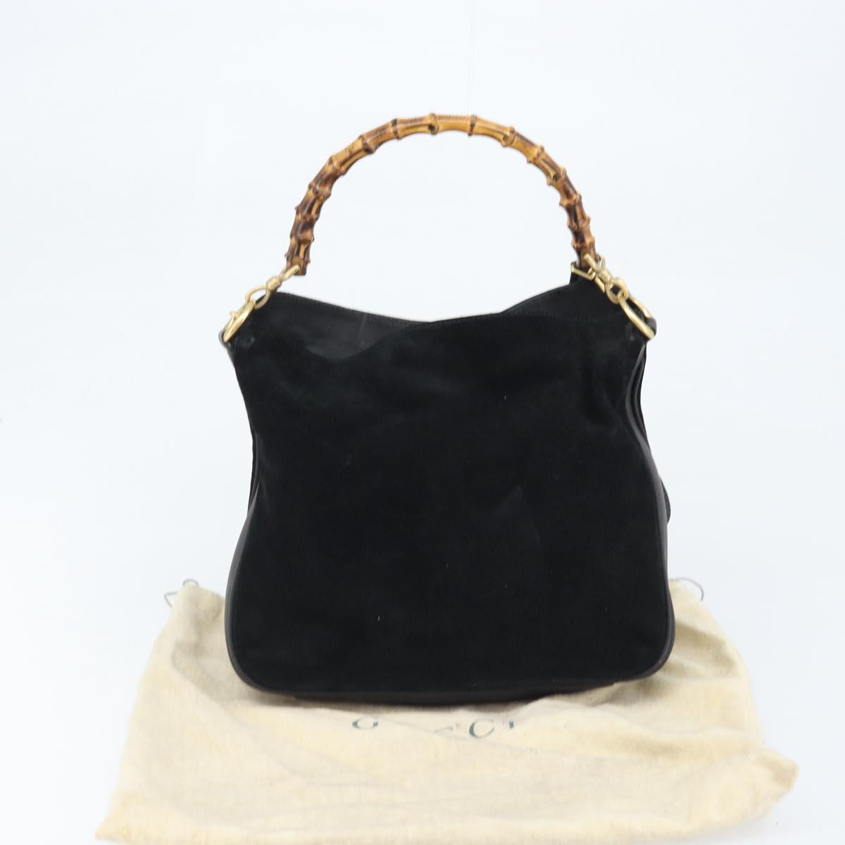 GUCCI Bamboo Hand Bag Suede 2way Black Gold 001 2404 1638 Auth 173894