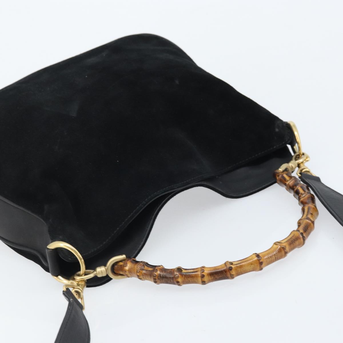 GUCCI Bamboo Hand Bag Suede 2way Black Gold 001 2404 1638 Auth 173894