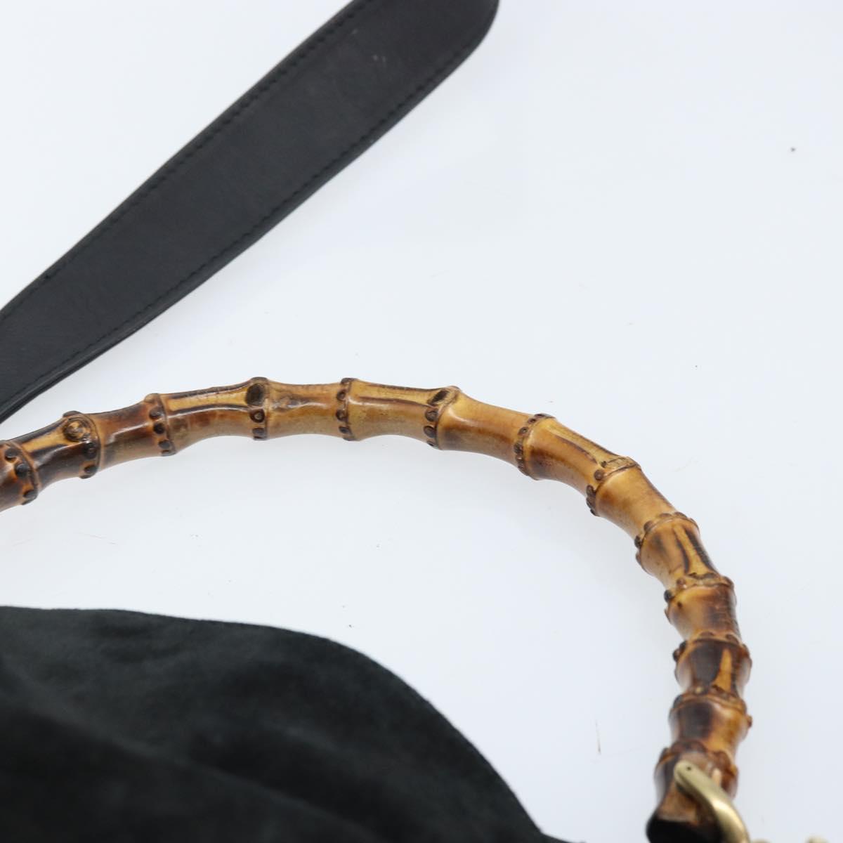 GUCCI Bamboo Hand Bag Suede 2way Black Gold 001 2404 1638 Auth 173894