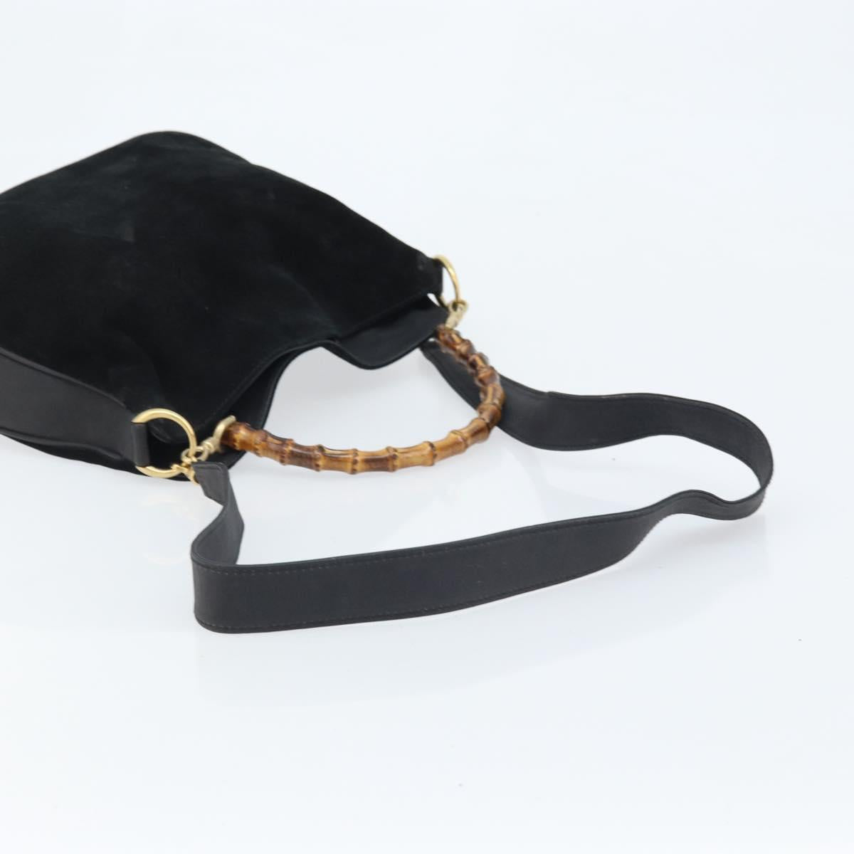 GUCCI Bamboo Hand Bag Suede 2way Black Gold 001 2404 1638 Auth 173894