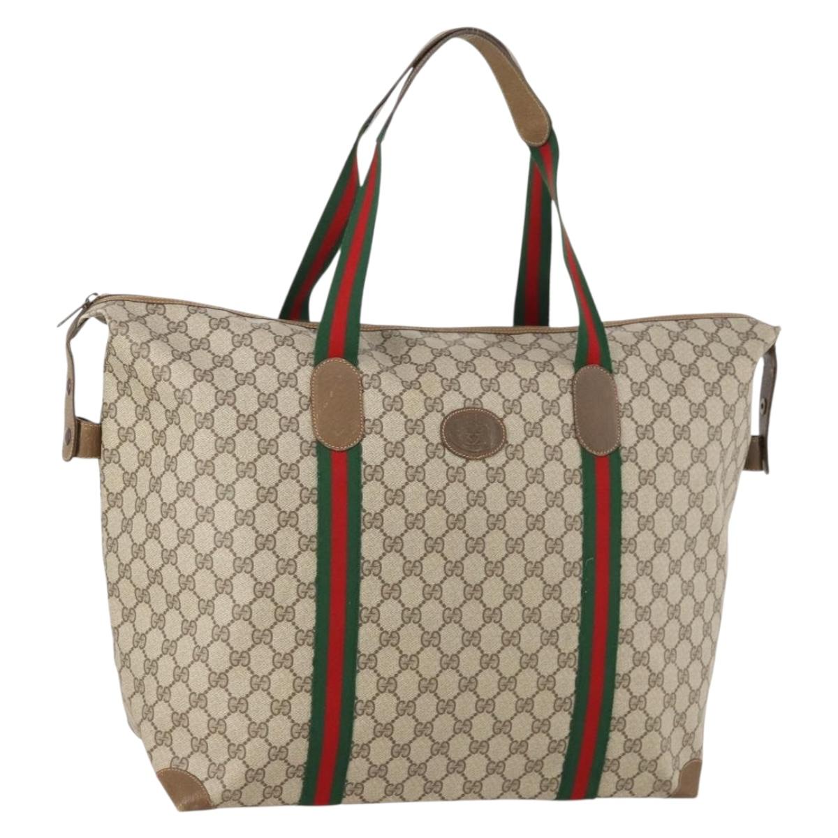GUCCI GG Supreme Web Sherry Line Boston Bag PVC Beige Red 89 19 012 Auth 173899