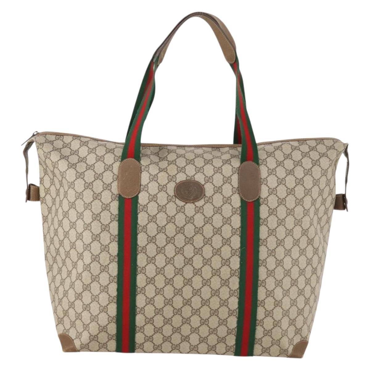 GUCCI GG Supreme Web Sherry Line Boston Bag PVC Beige Red 89 19 012 Auth 173899