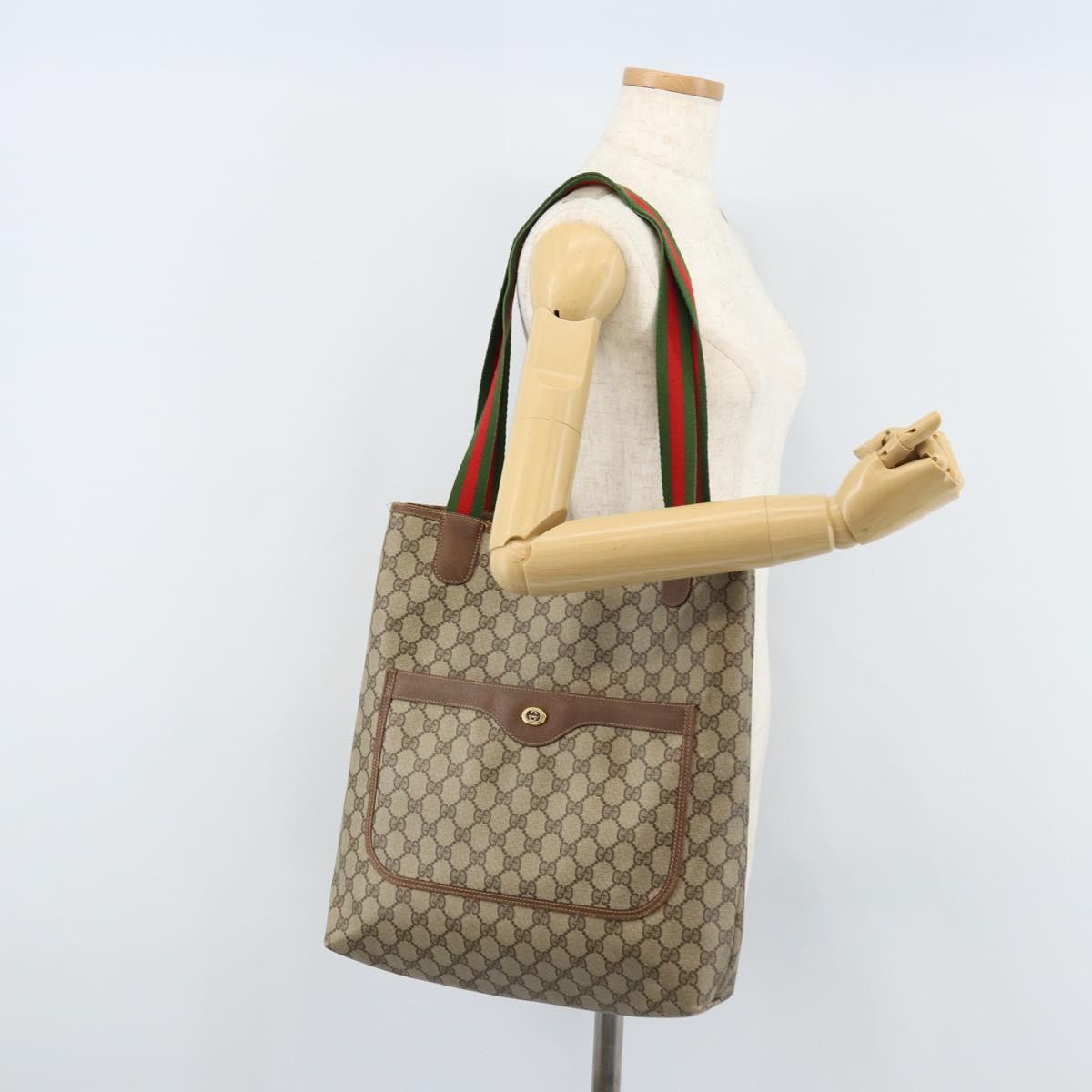 GUCCI GG Supreme Web Sherry Line Tote Bag PVC Beige Gold 40 02 003 Auth 173900