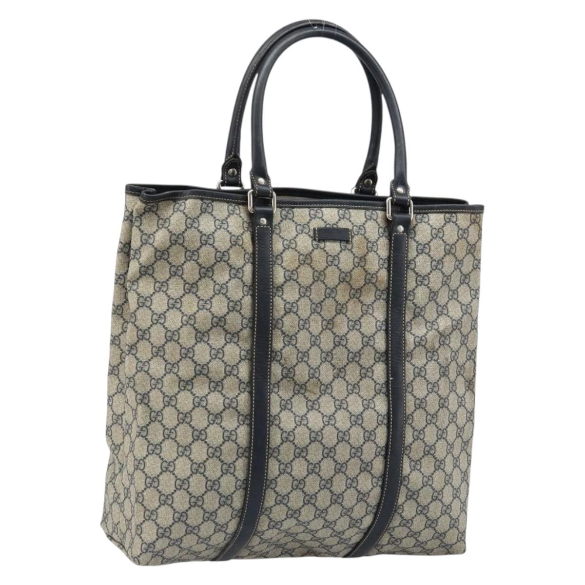 GUCCI GG Supreme Tote Bag PVC Navy Silver 223668 Auth 173902