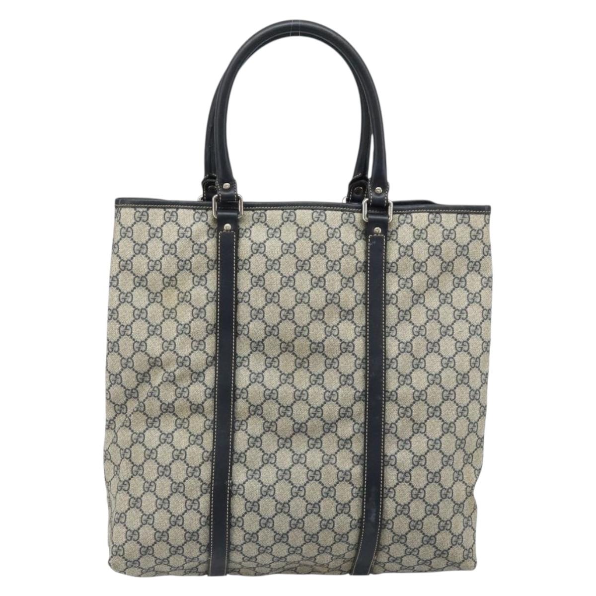GUCCI GG Supreme Tote Bag PVC Navy Silver 223668 Auth 173902