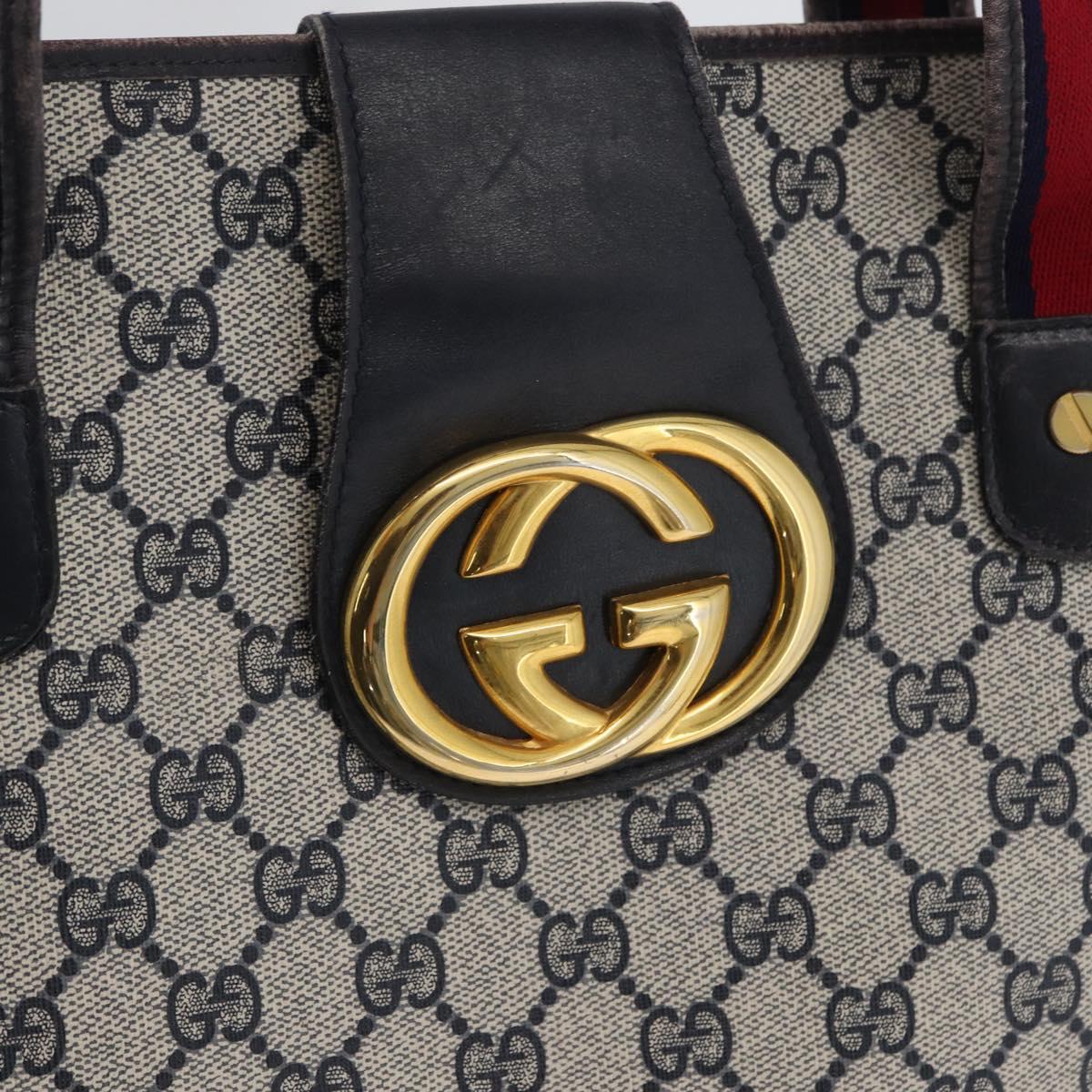 GUCCI GG Supreme Sherry Line Tote Bag PVC Navy Gold Auth 173904