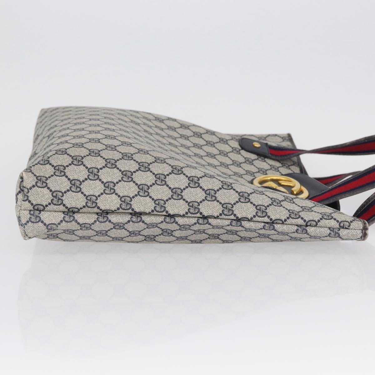 GUCCI GG Supreme Sherry Line Tote Bag PVC Navy Gold Auth 173904