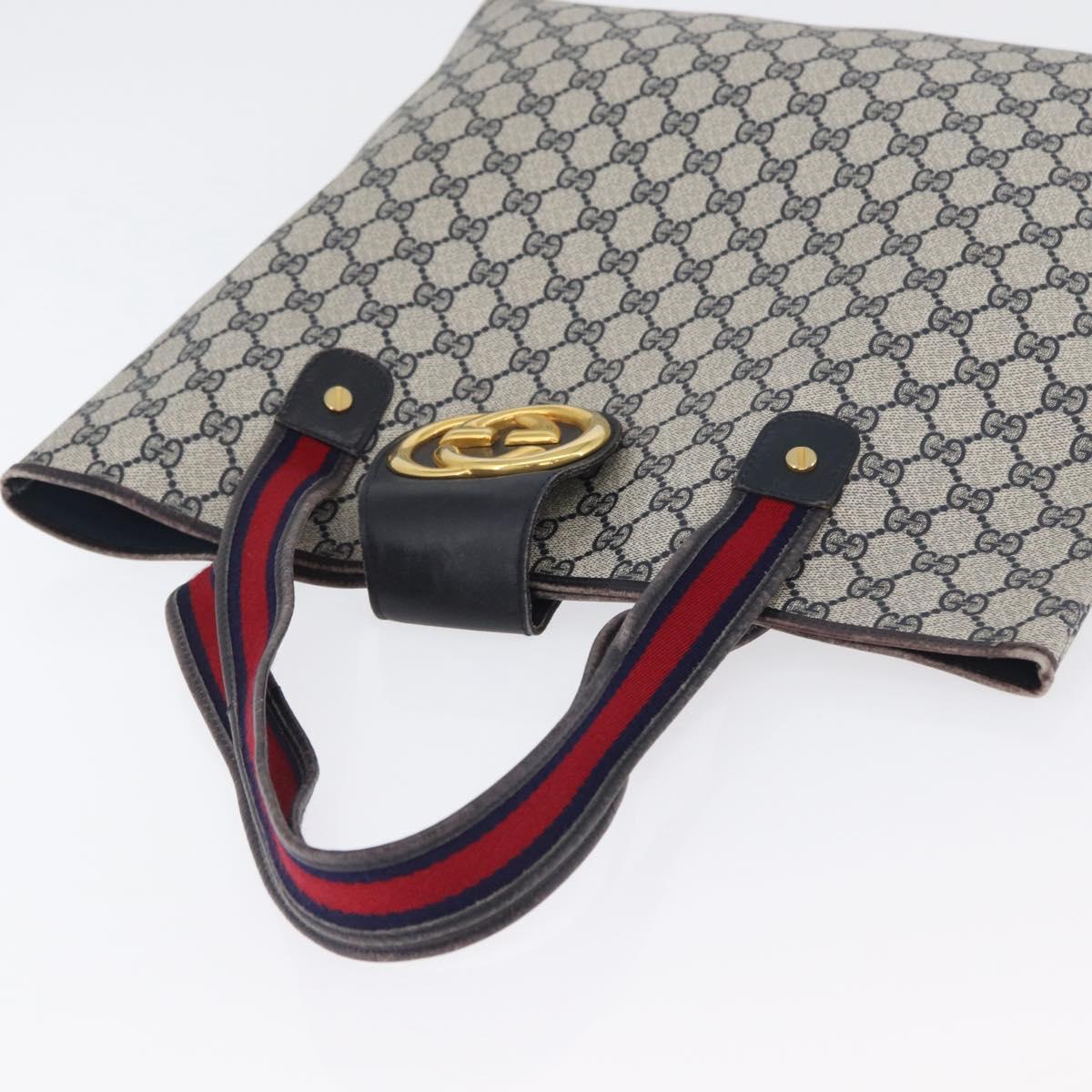 GUCCI GG Supreme Sherry Line Tote Bag PVC Navy Gold Auth 173904