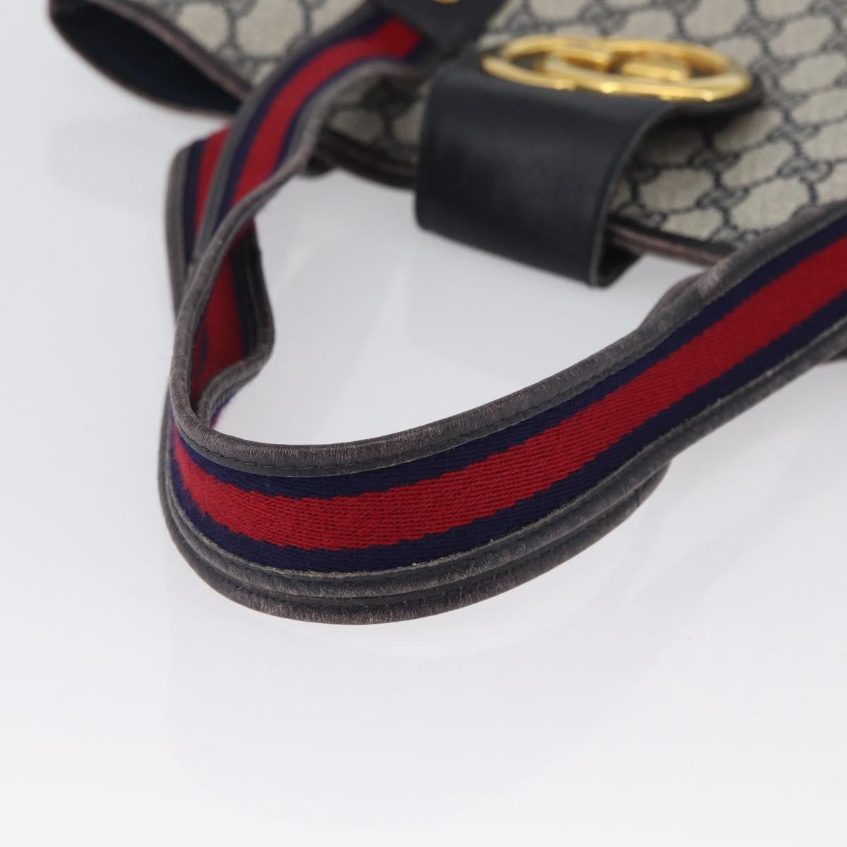 GUCCI GG Supreme Sherry Line Tote Bag PVC Navy Gold Auth 173904
