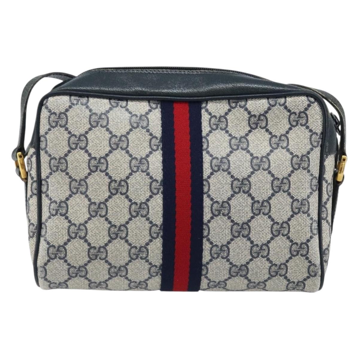 GUCCI GG Supreme Sherry Line Shoulder Bag PVC Navy Gold 56 02 004 Auth 173906