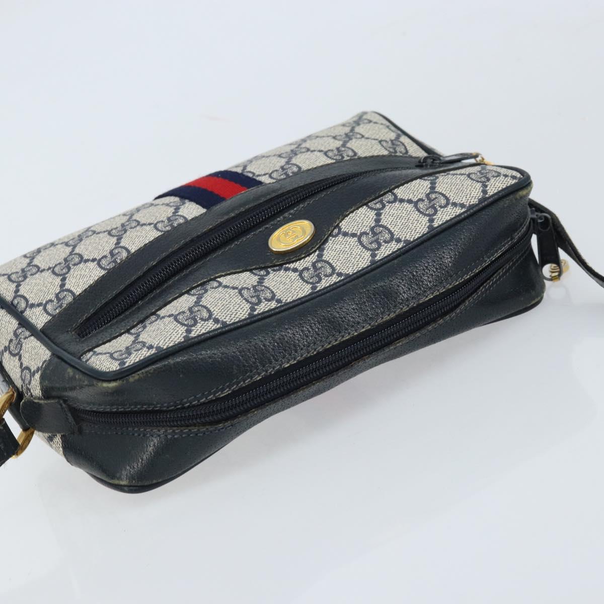 GUCCI GG Supreme Sherry Line Shoulder Bag PVC Navy Gold 56 02 004 Auth 173906