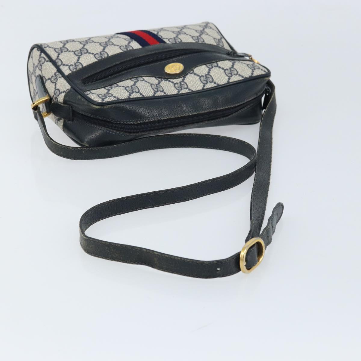 GUCCI GG Supreme Sherry Line Shoulder Bag PVC Navy Gold 56 02 004 Auth 173906