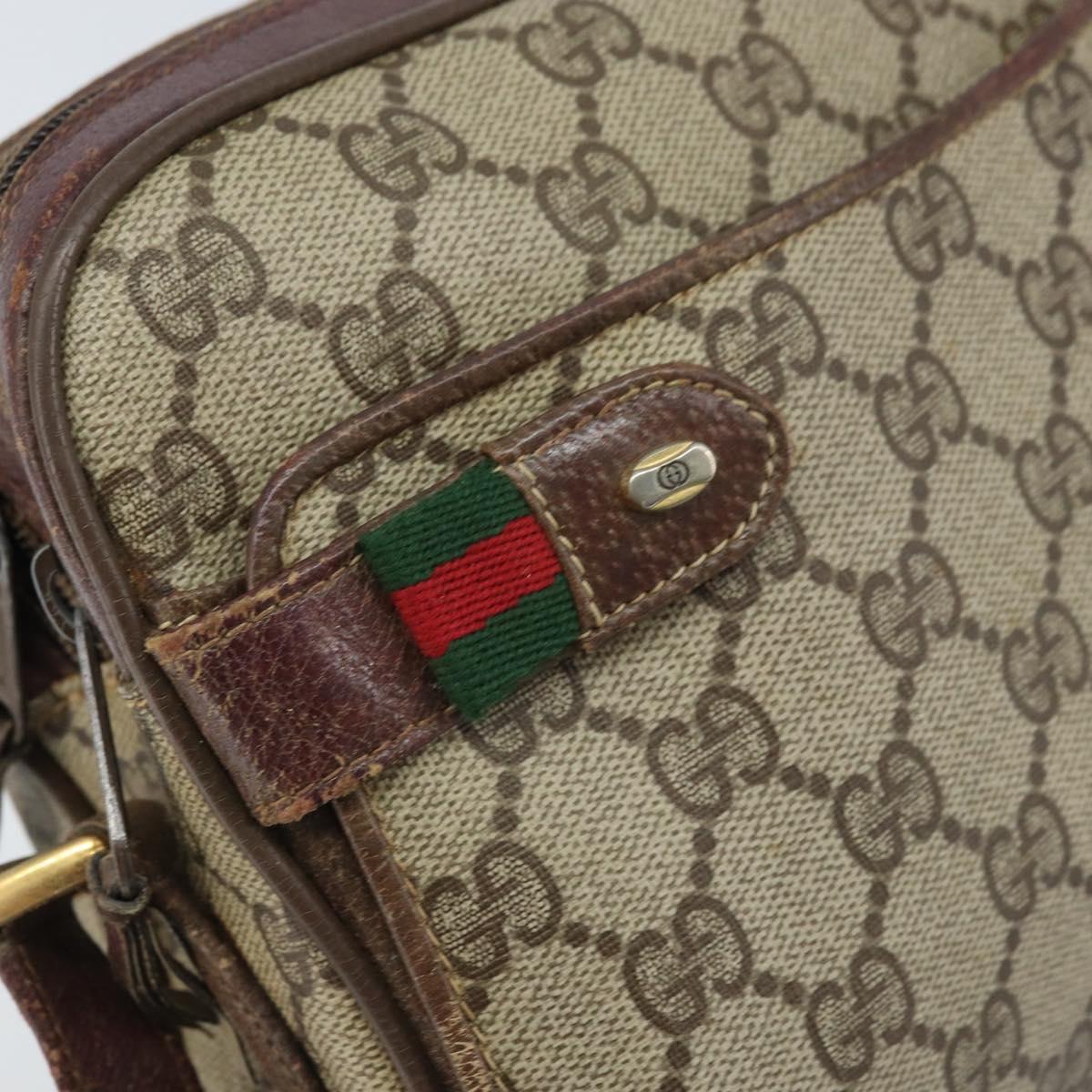 GUCCI GG Supreme Web Sherry Line Bag PVC Beige Gold 93 02 049 Auth 173907