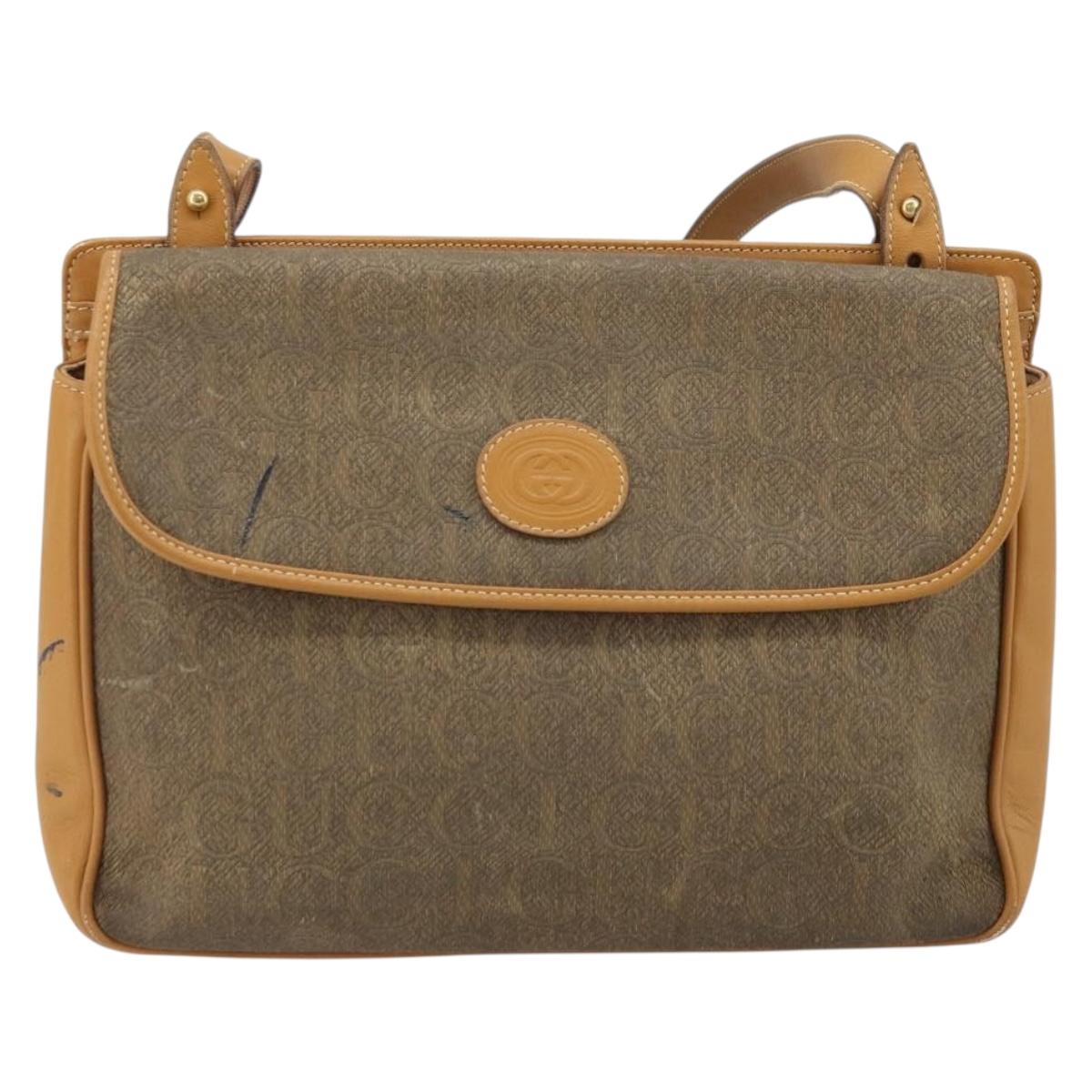 GUCCI Shoulder Bag Canvas Beige Gold Auth 173908