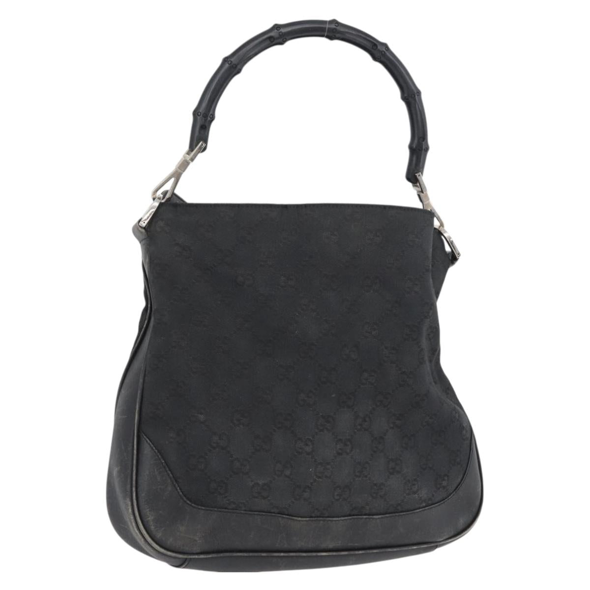 GUCCI Bamboo GG Canvas Hand Bag Black Silver 001 4095 Auth 173913