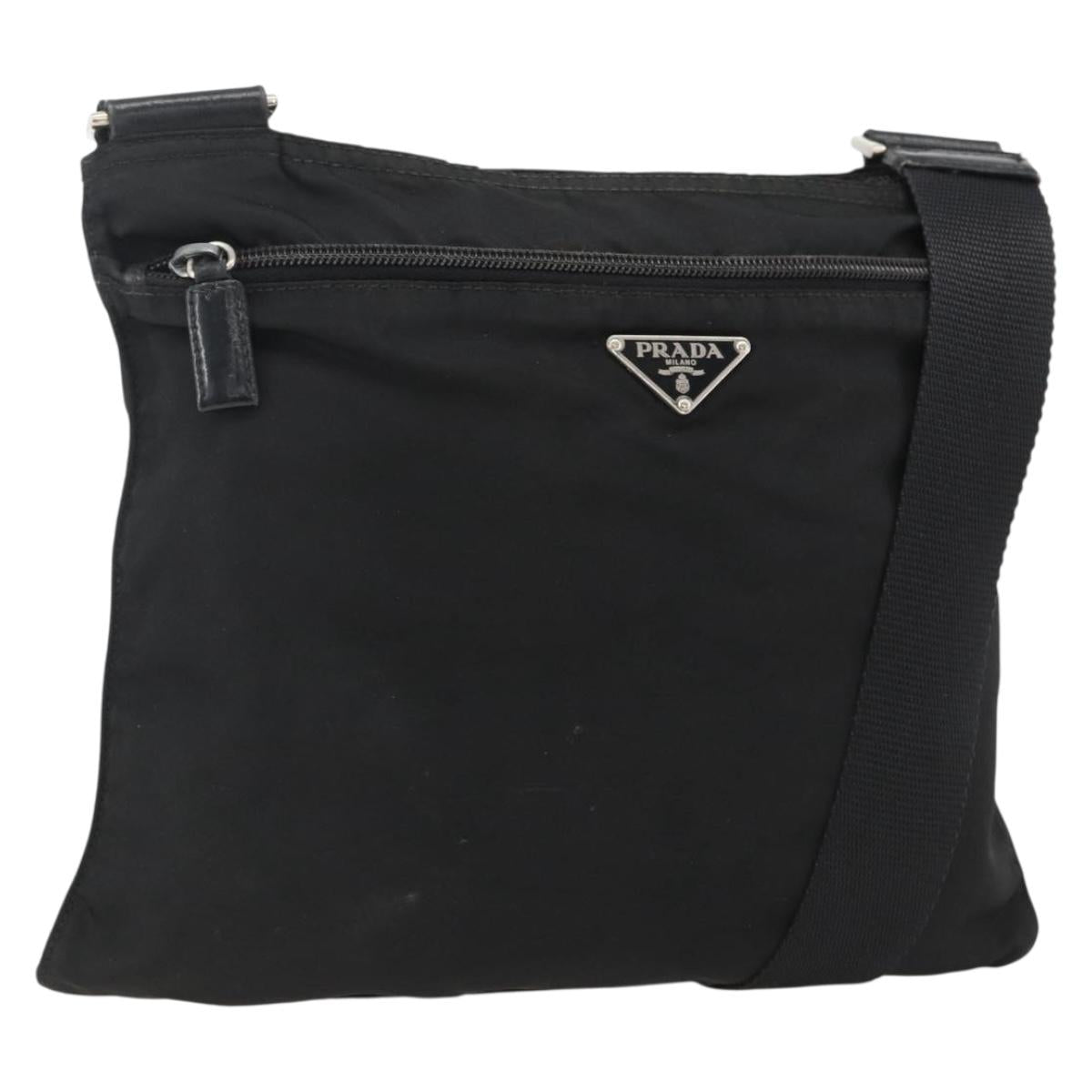 PRADA Shoulder Bag Nylon Black Silver Auth 173914