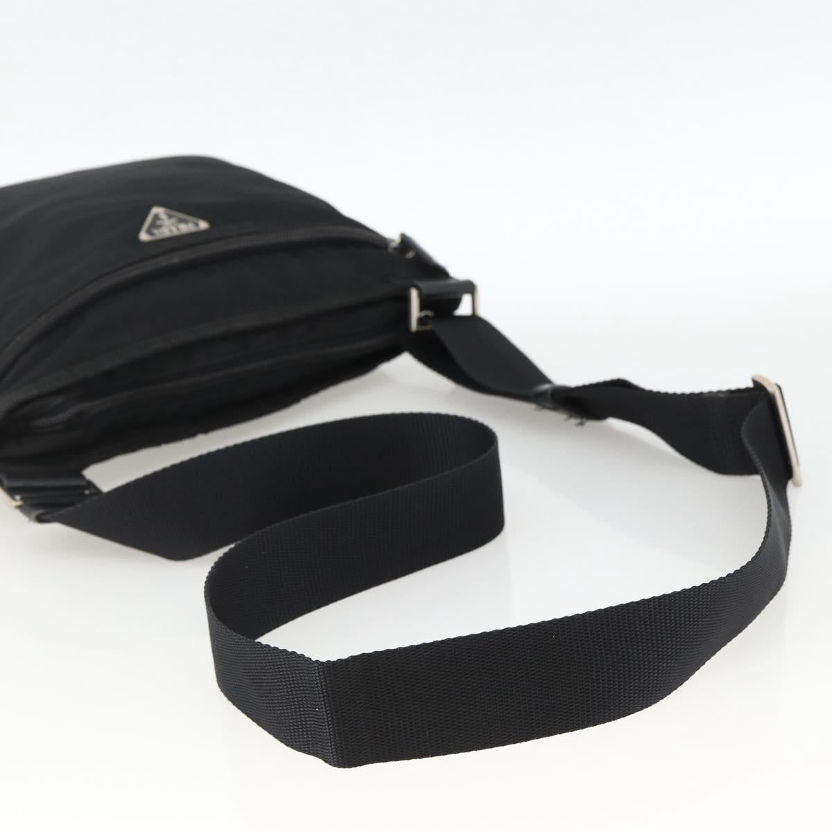 PRADA Shoulder Bag Nylon Black Silver Auth 173914