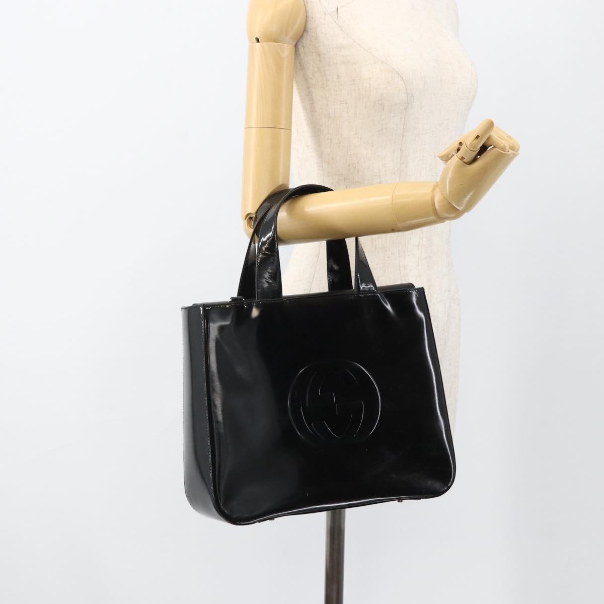 GUCCI Hand Bag Patent leather Black Silver 000 1013 0504 Auth 173915