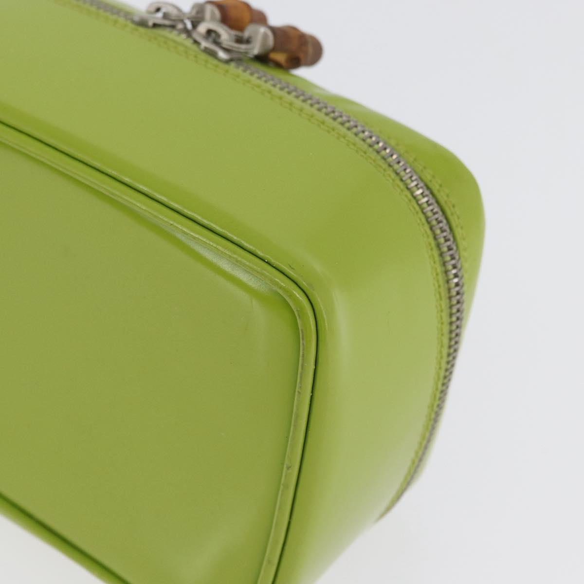 GUCCI Bamboo Vanity Pouch Patent leather Green Silver 032 1956 0151 Auth 173916