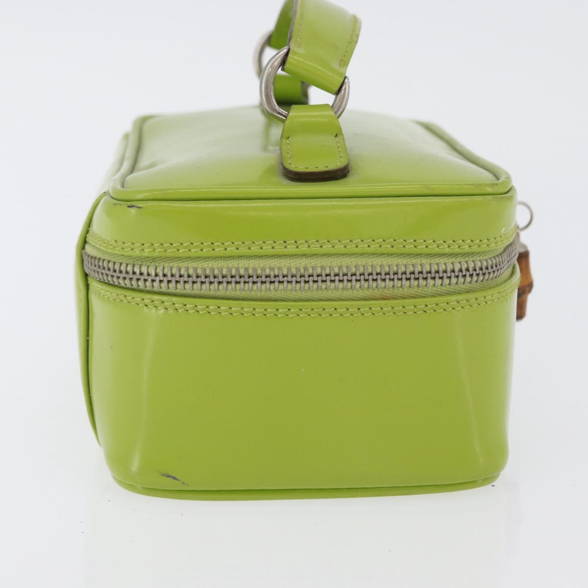 GUCCI Bamboo Vanity Pouch Patent leather Green Silver 032 1956 0151 Auth 173916