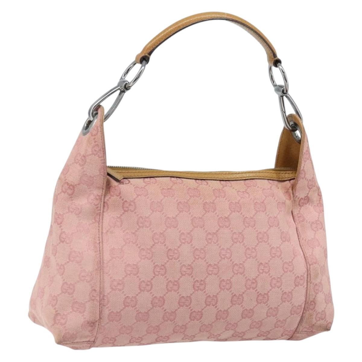 GUCCI GG Canvas Hand Bag Silver Pink 113023 Auth 173917